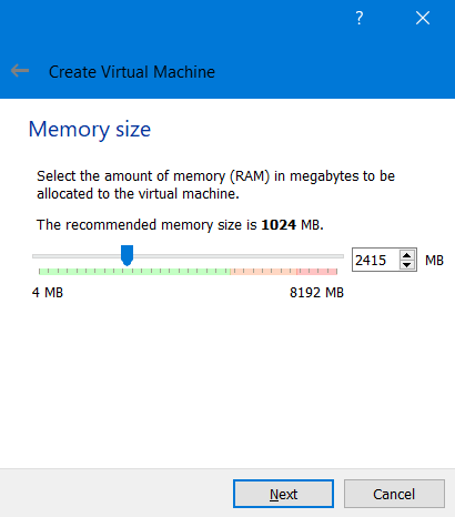 install VirtualBox - memory