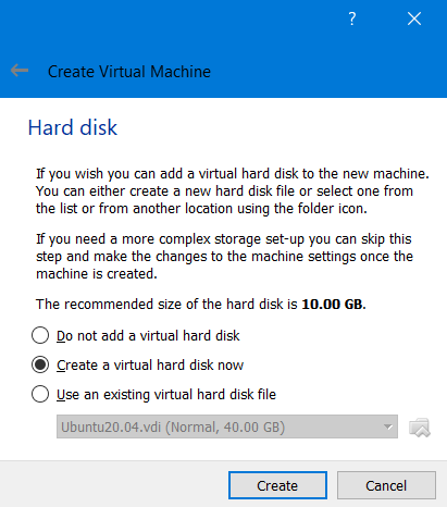 install VirtualBox - harddisk