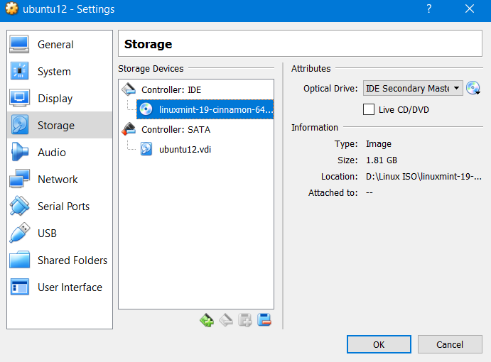 VirtualBox settings