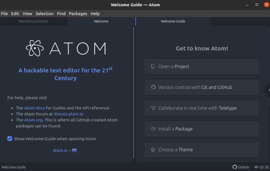Atom text editor for linux