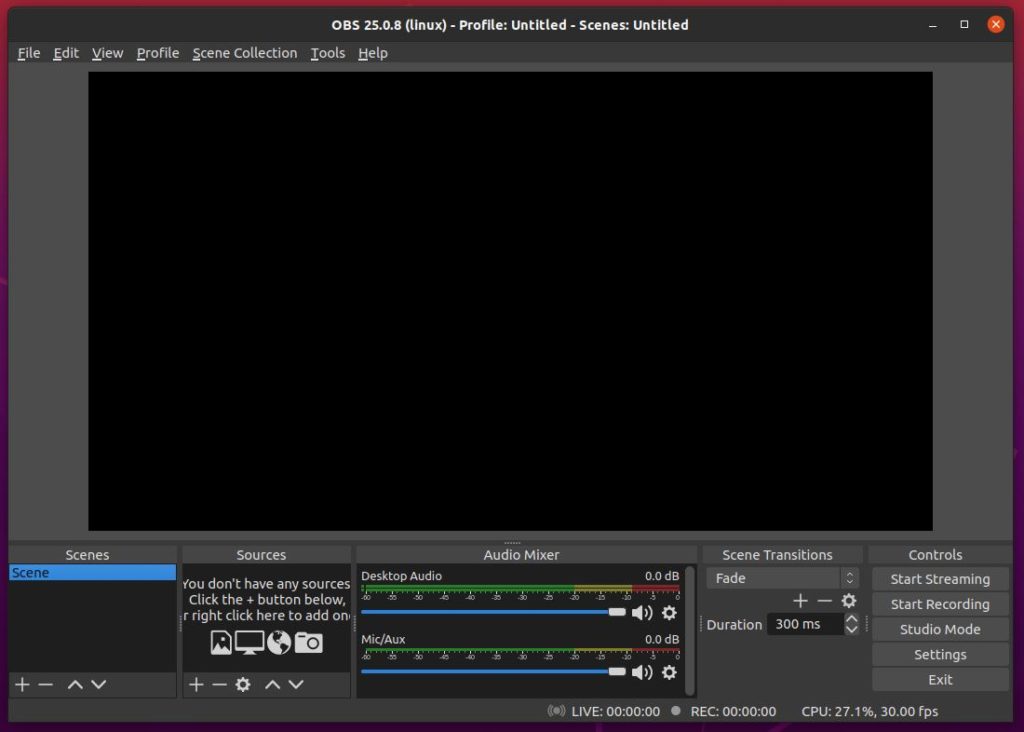 obs studio recording only display